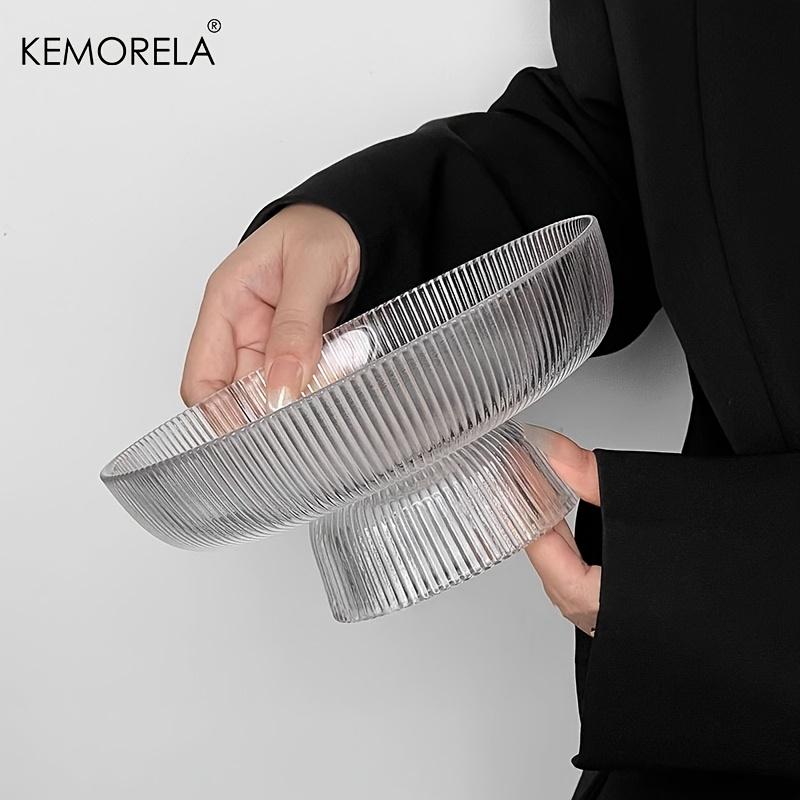 KEMORELA Hammered Glass Fruit Bowl Large Capacity Vertical Stripe Design for Restaurants Cakes And Snacks Elegant Serving Bowl