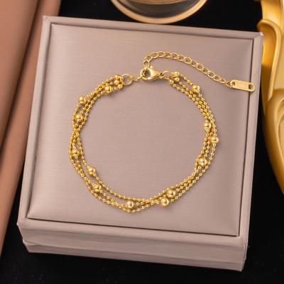 Cool Style Multi Layers Bracelet Minimalist Gold Filled Beaded Bracelet Individuality Unique Non Tarnish Jewelry for Women
