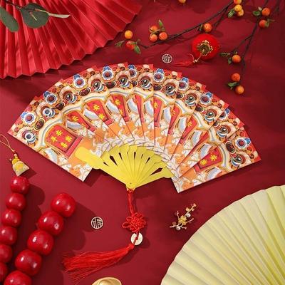 Traditionelles Fächerdesign Roter Umschlag mit chinesischer Knotenquaste Frühlingsfest Rote Geldbörse Papier Hongbao Segen
