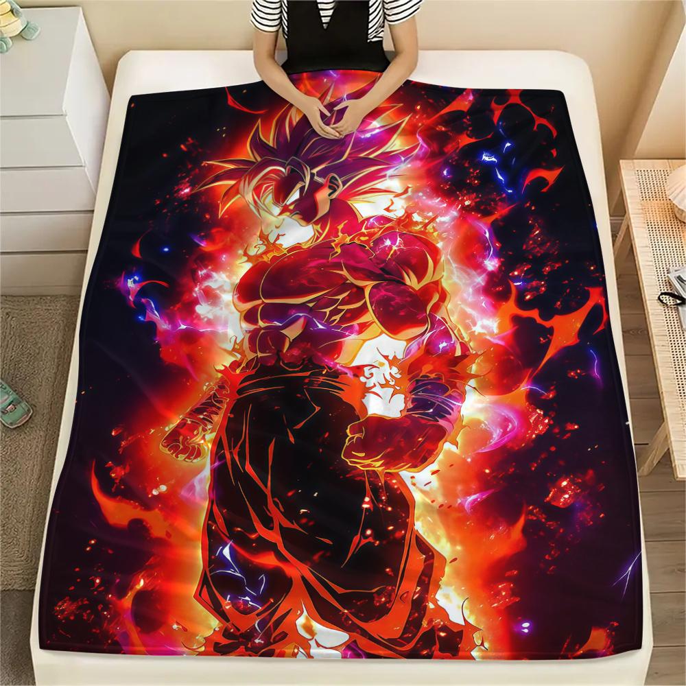 Son Goku Anime Print Flannel Blanket, Suitable for Bedrooms, Sofas, Beds, Chairs, Picnics, Travel -HE31