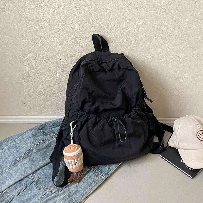 Casual Backpack Women's Large Capacity Fashion Junior High School High School Students Student Pleated Schoolbag Cloth Bag Travel Backpack