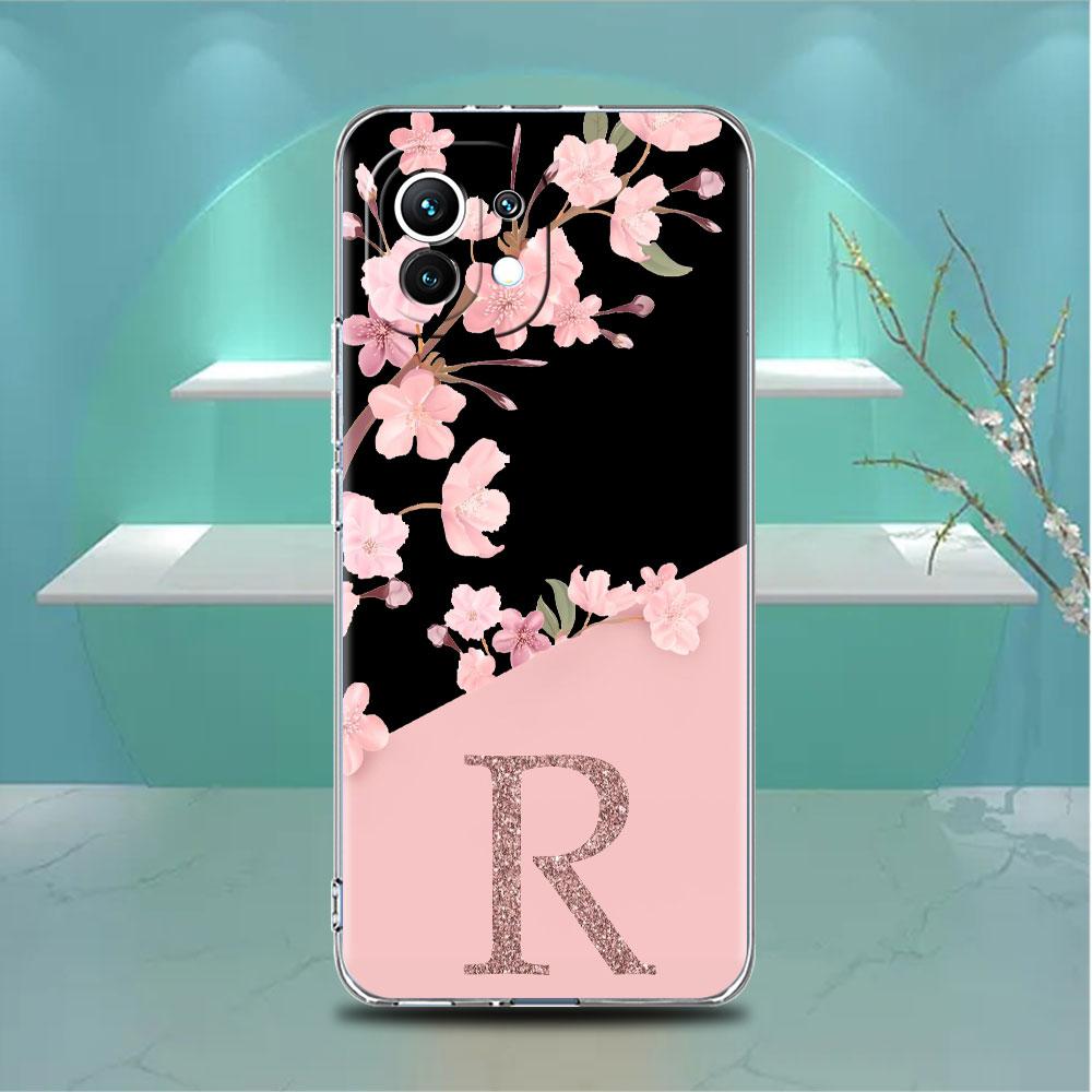 

Прозрачный чехол для Xiaomi Mi Poco X3 NFC M3 Pro F3 F1 11 Lite 12 Note 10 11T 9T Чехол для телефона Custom Cherry Blossom Flower Initial M Xiaomi Poco F3