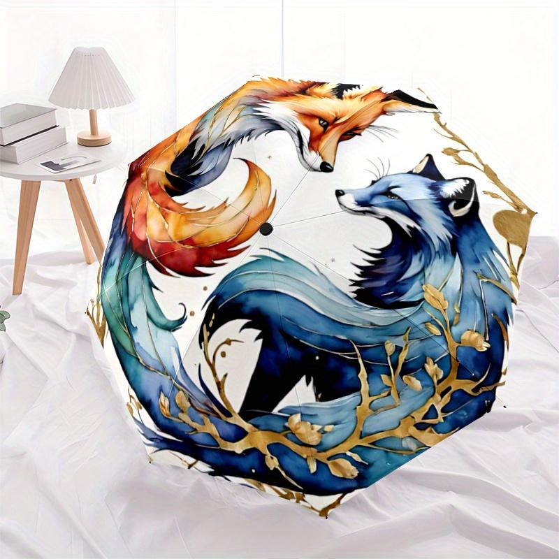 

1pc Yin Yang Foxes: Auto-Open Close Umbrella - Portable 3-Fold Design, 8-Bone Iron Frame Outdoor Umbrella - Perfect Festival Gift for Fans, Trave