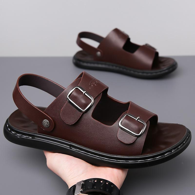 Fashion Solid Color Summer New Leather Sandals for Men Fashion Buckle Designer Light Dual-use Casual Slippers Shoes Man
