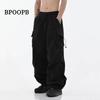 Unisex American Retro Drawstring Overalls: Mid-Waist Waterproof Casual Wide-Leg Pants