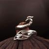 Adjustable Open Ring Women Men Vintage Design Sterling Animal Motif Finger