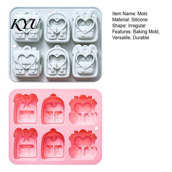 Durable Ice Cube Tray Backpack Silicone Mold, 6 Cavity School Bag Shape Baking Tool, Food Grade Mold Flexible for Chocolate And Fondant Jelly Desserts