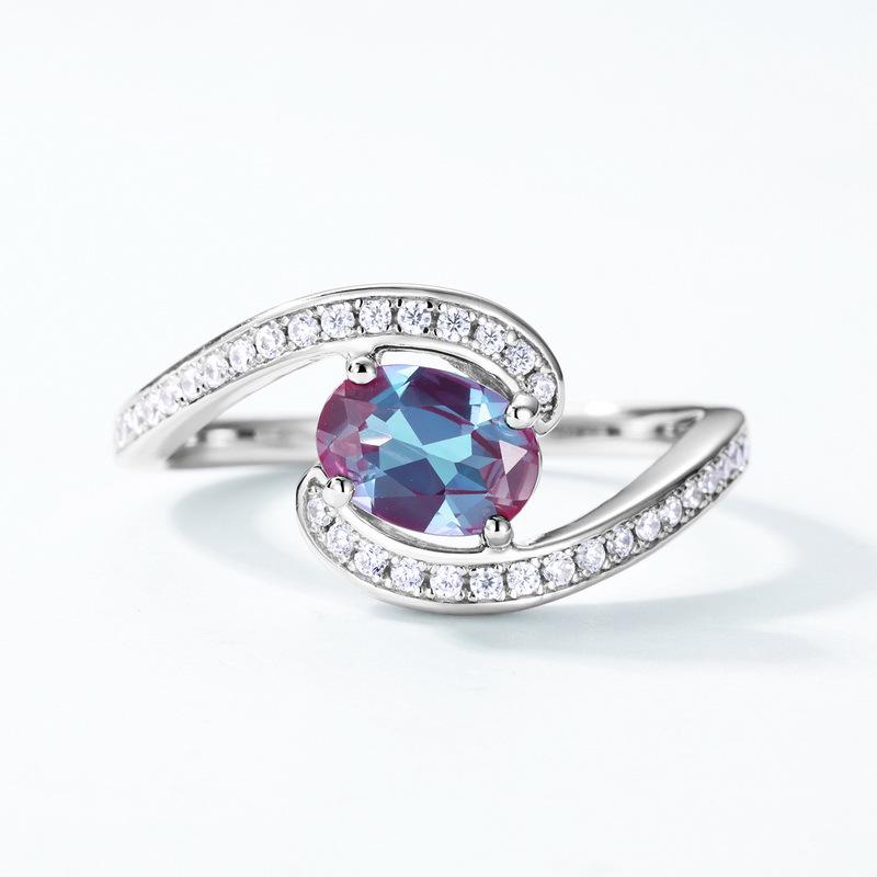 Elegant S925 Sterling Silver Alexandrite Ring with Full Pave Design