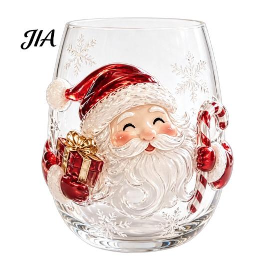 Unique Holiday Gift for Friends Christmas 3D Glass Tumbler, Santa Snowman Tree Sculpted Cup, Drinking Glasses Decorative Drinkware, Festive