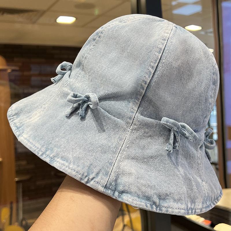 

Japanese Sweet and Versatile Bow Denim Fisherman Hat Spring and Autumn Casual Hat Women s Face Small Bucket Hat Basin Hat Trendy average size