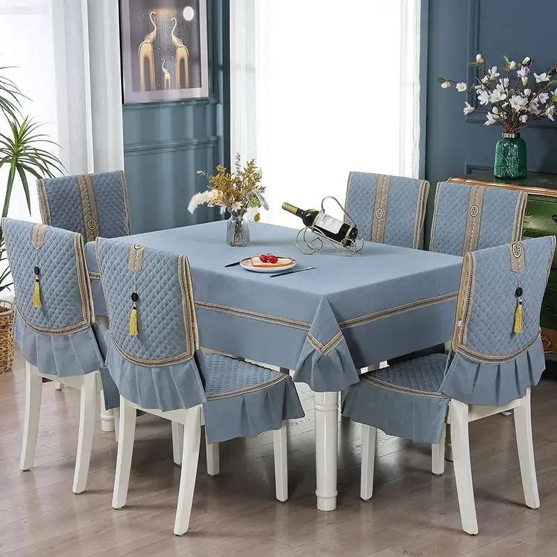 Rectangular Dining Table Cloth Chairs Cover Set Home Tea Table Cloth Lace Chairs Cushion Round Tablecloth Anti Slip Stool Cover