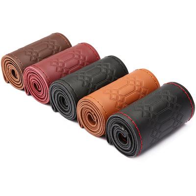 High Quality 38 Cm Car Steering Wheel Cover DIY Genuine Leather Emboss Braid On Steering-Wheel With Needles Thread