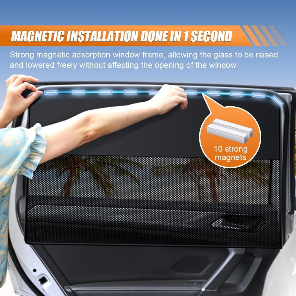 Car Front & Rear Side Window Sunshade, Magnetic Automotive Windshield Privacy Curtain with Half Shade, Mesh Sun Protection Cover Blocks Heat, Glare,