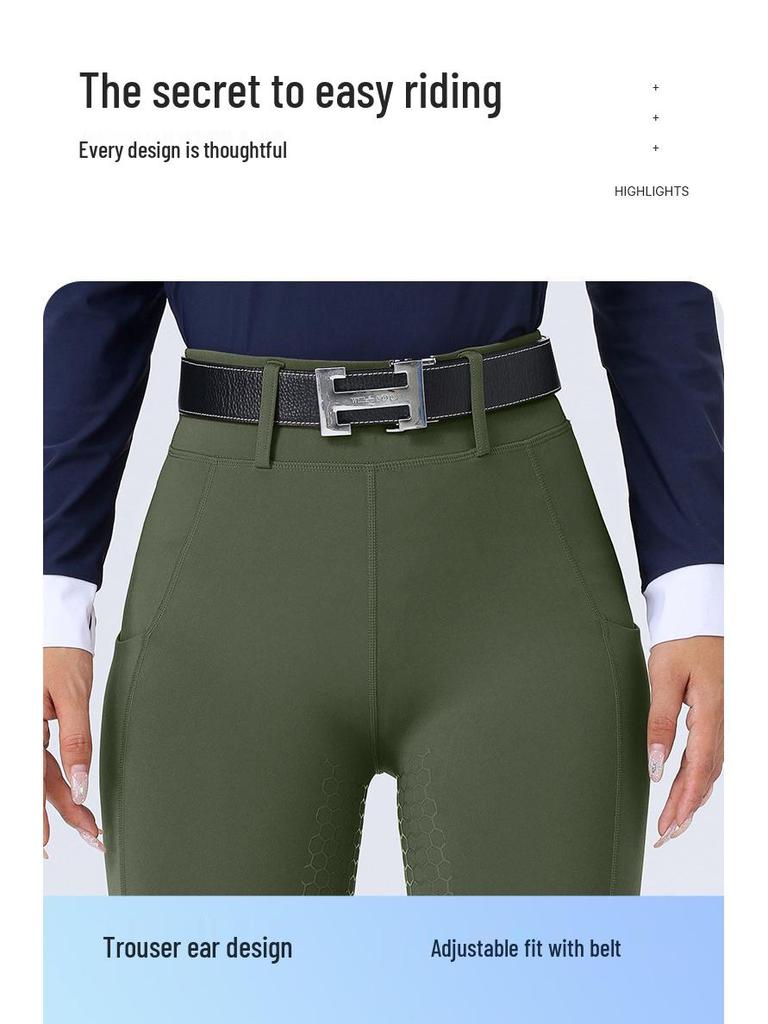 Women's High Waist Equestrian Riding Pants - Full Seat Silicone, Non-slip, Wear-resistant, Tight Fit with Pockets