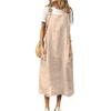 Women's Fashionable Color Square Neck Adjustable Shoulder Strap Casual Cotton And Linen Long Dress