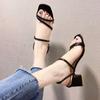 Black Thin Strap Sandals Fairy Style New Medium Heel Cool Slippers Women Wear Thick Heel with Women's Shoes