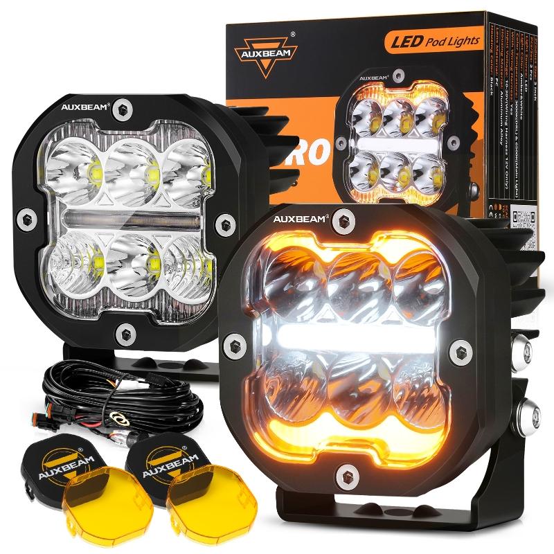 

AUXBEAM 3 inch 5 inch LED Work Light Pods Spot Flood Combo with White & Amber DRL with light Cover Turn Signal Driving Light