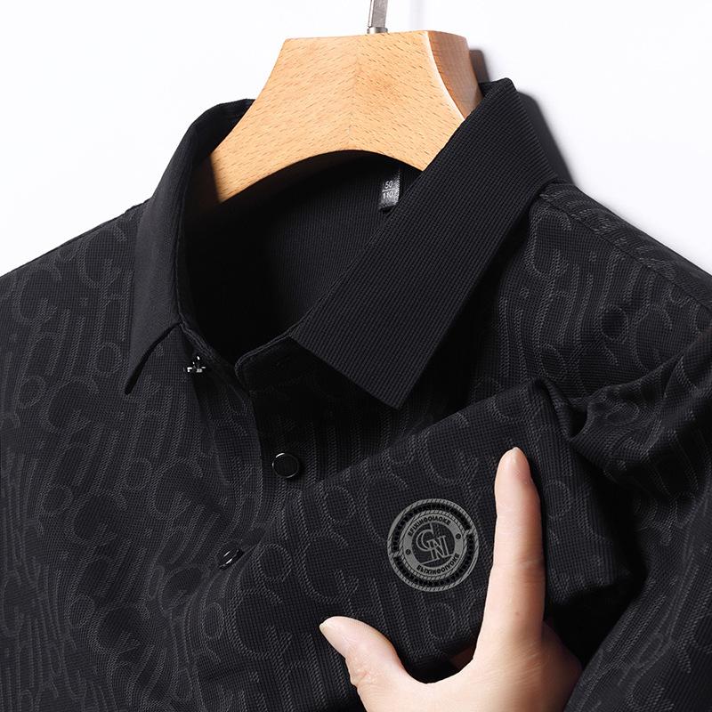 POLO shirt short-sleeved t-shirt for men, new summer style, turn-down collar, thin ice silk top M чёрный