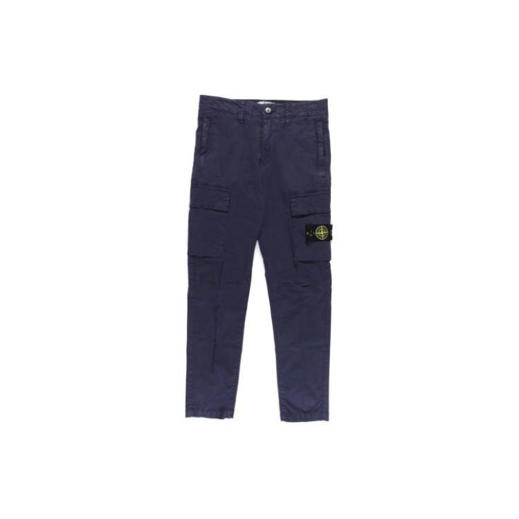 Stone Island Kids Solid Color Button Logo Casual Pants Kids bottoms Dark-Blue 781630410-V0126