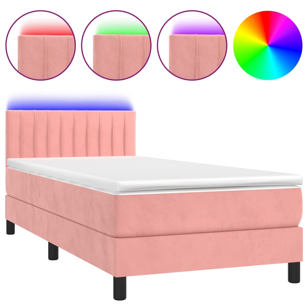 Vidaxl Continental Bed with Mattress and LED, Pink Velvet 100X200Cm