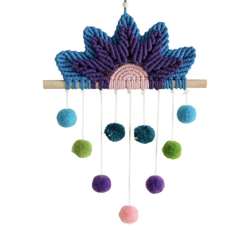 Macrame Wall Ornament Rainbow Tapestry Boho Wall Hanging Decor Wall Art Decorations for Living Room Bedroom 9.84x13Inch