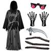 Joyfy Child Glowing Eyes Grim Reaper Costume, Phantom Costume for Kids Halloween Fancy Dress Up 5-12 Years