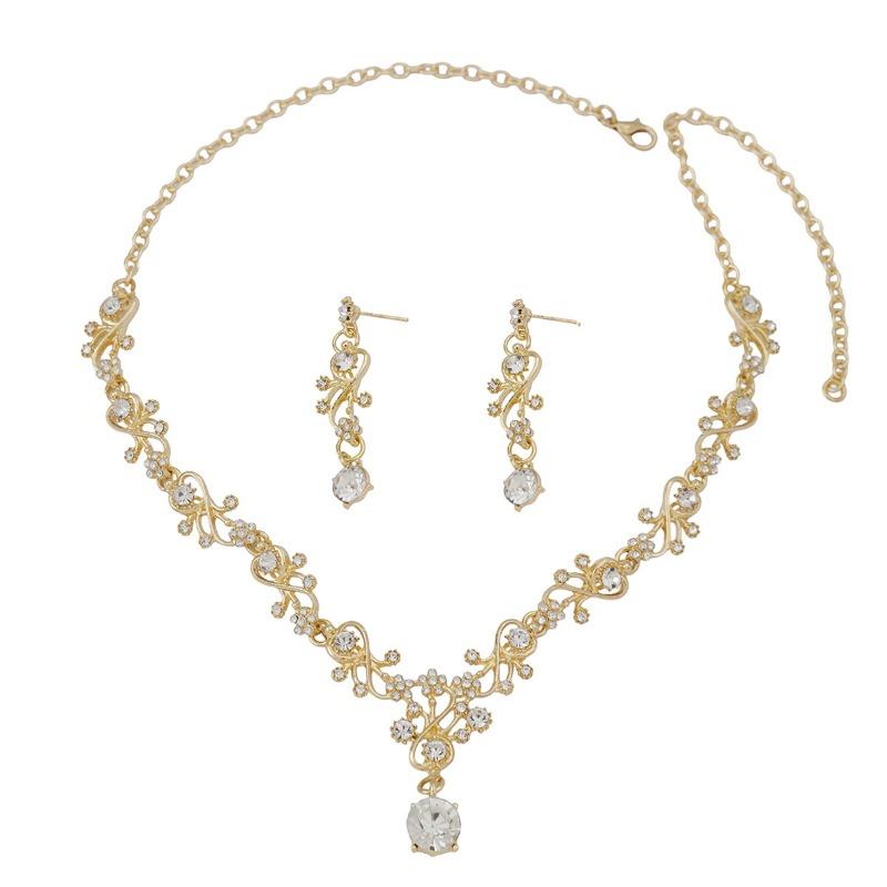 Legierung Strass Hochzeitskette Ohrringe Braut Hochzeitszubehör Bankett Damenschmuck