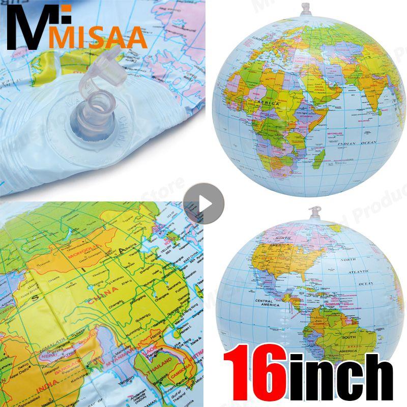 Balle Gonflable Carte du Monde Globe 16 Pouces Ballon Carte Éducation Précoce Jouets de Géographie Apprentissage de la Géographie Ballon de Plage Jouet Pour Enfant