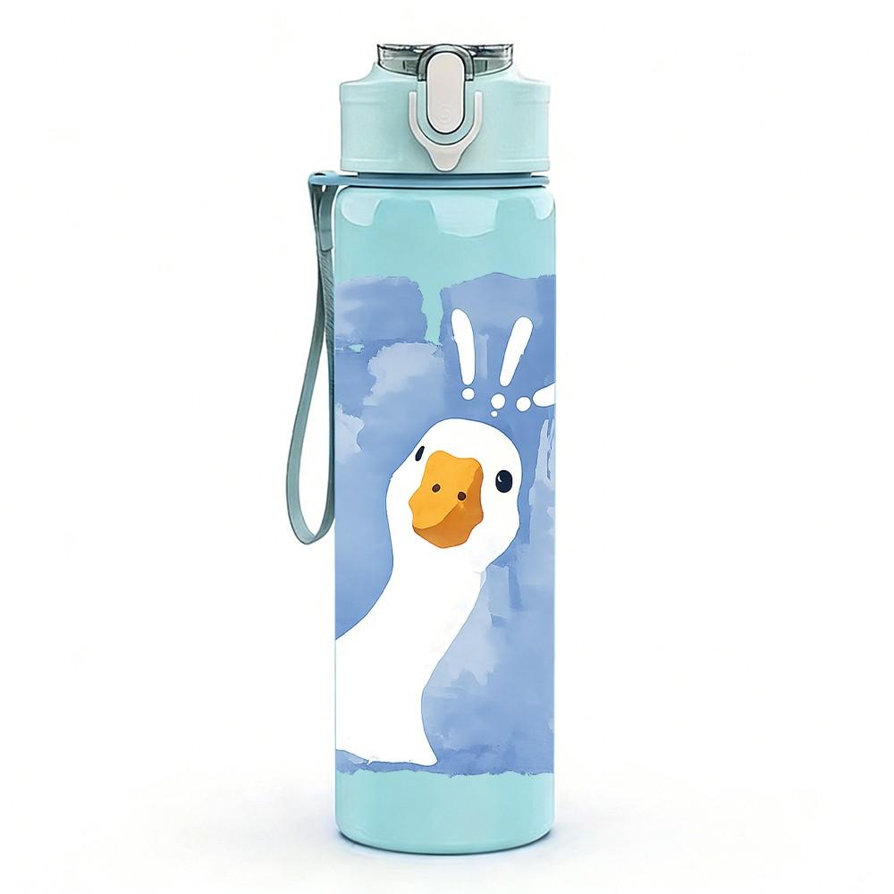 1PC Blue Goose Bird Watercolor Print 750ml Color Plastic Sports Water Bottle Leakproof Flip Straw Lid Suitable for Sports Office Home Use