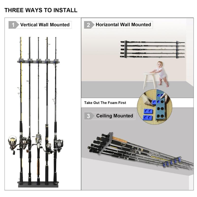 Vertical Fishing Rod Holder Wall Mounted Fishing Rod Rack, Store 10 Rods, Fishing Poles Holder Garage Vertical Rod Rack