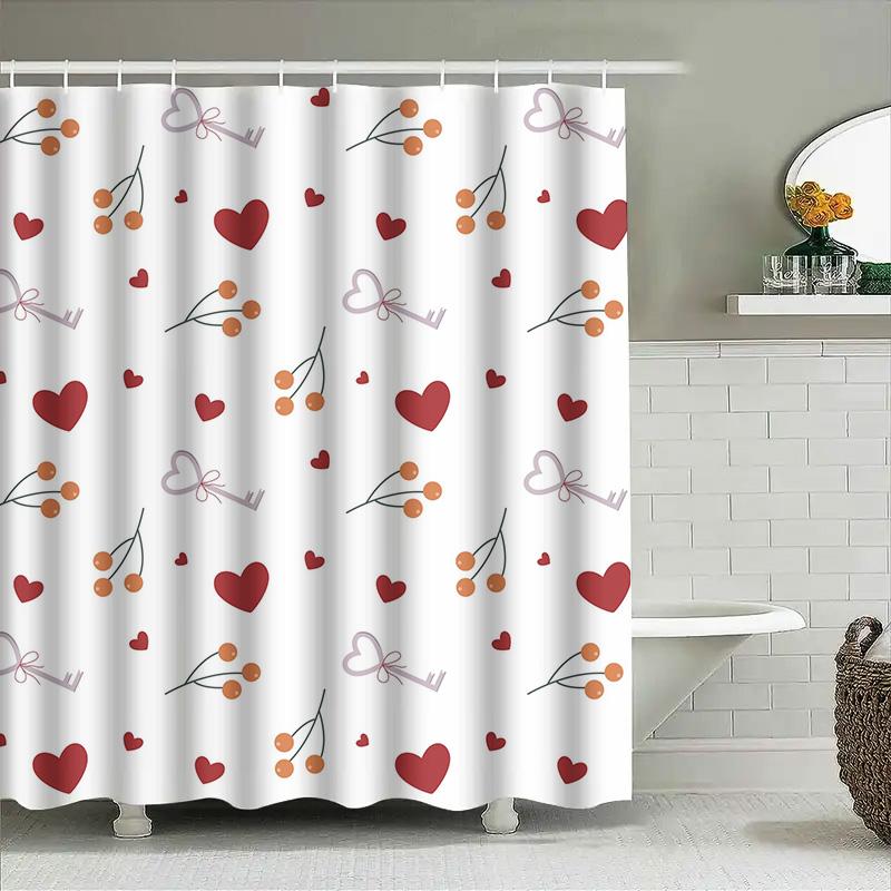 

Romantic Red Hearts Cherry Key Pattern Shower Curtain Waterproof Bathroom Decor White 150x240cm Free Shipping 90x180cm