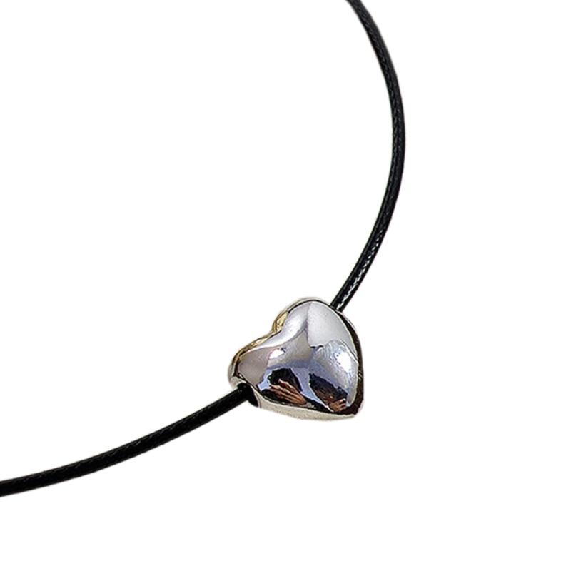 

Big Heart Pendant Necklace Trendy Y2K Grunge Neck Jewelry Alternative Color Rope Neckchains Gift for Teen Girls 1 серебряный