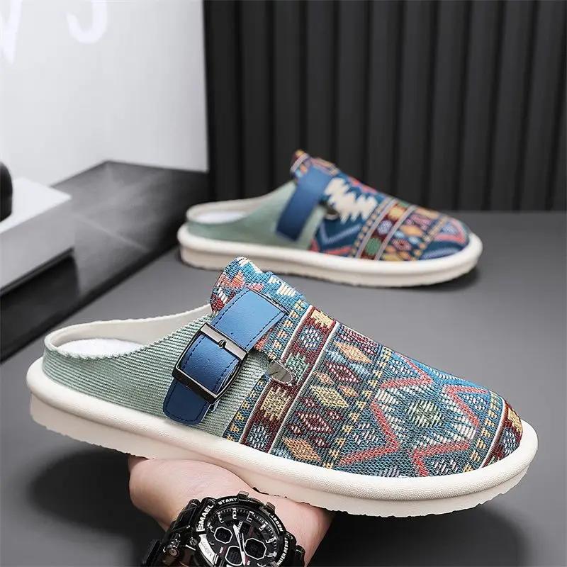 Fashion Slip-resistant Men's Shoe Flat Living Room Canvas Casual Slides Cheap Shoes Liquidation 2025 Fashion Y2k Clappers Male Slipper
