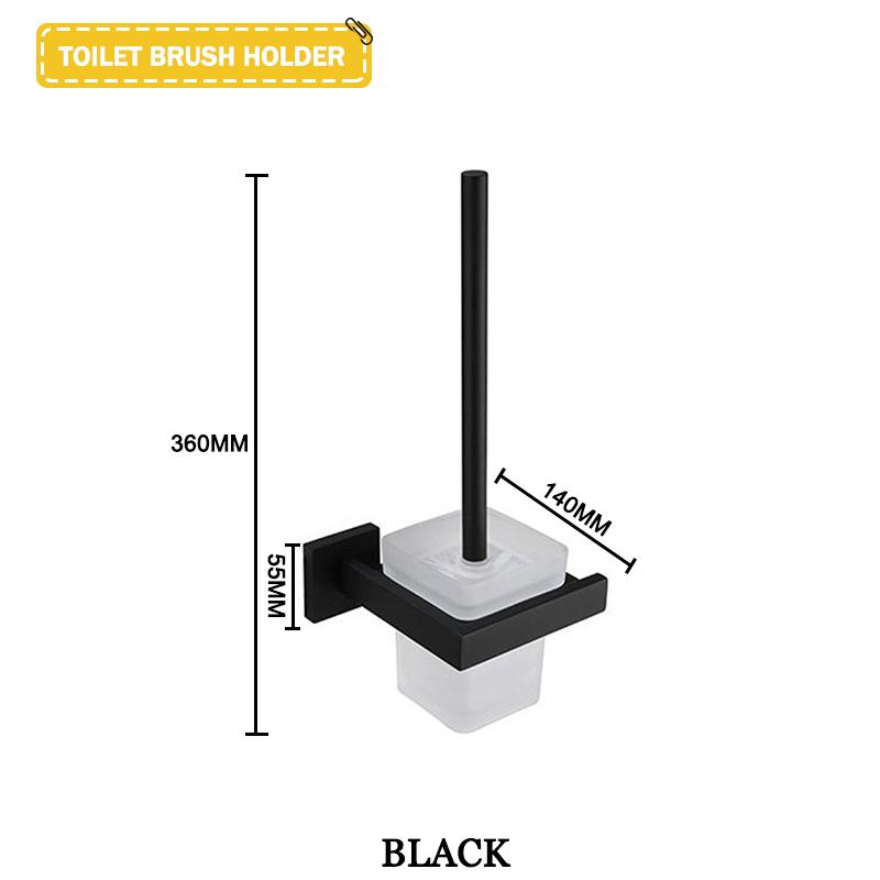 Accesorii negre pentru baie Raft pătrat din oțel inoxidabil Suport pentru prosoape Suport pentru șervețe Cârlig pentru haine Suport pentru pahare Pandantiv pentru perie de toaletă