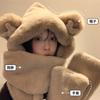 Bear ears hat scarf integrated women's winter cute plush thickened warm scarf gloves three-piece set