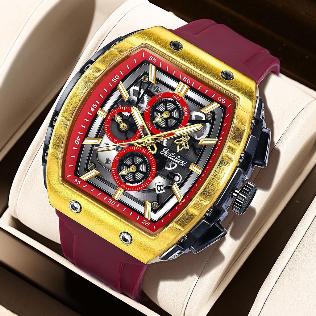 Yalalusi Luxury Sports Men'S Watch Hollow Chronograph Men'S Watch Silicone Strap Tk Watch