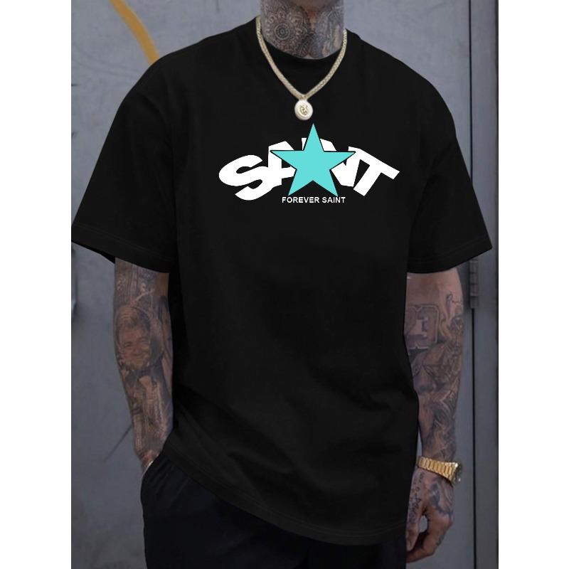 

European Size Men S New Stylish Eternal Saint Casual Short-Sleeve T-Shirt with Letter Print, Perfect for a Cool, Fashionable, And Comfortable Summer 4XL чорний