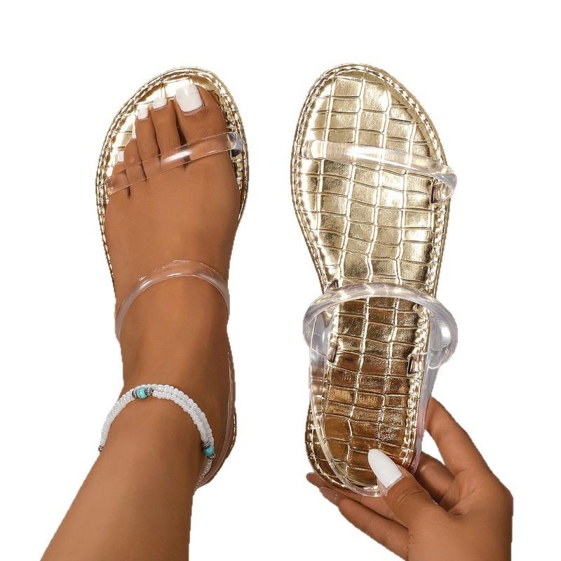 Wish large size sandals women's summer new open-toed lightweight one-word flat-bottomed cool slippers women