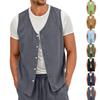 Vestă de in pentru bărbați, ușoară, cu nasturi în față, fără mâneci, casual de vară, material respirabil, non-șifonabil, croială lejeră
