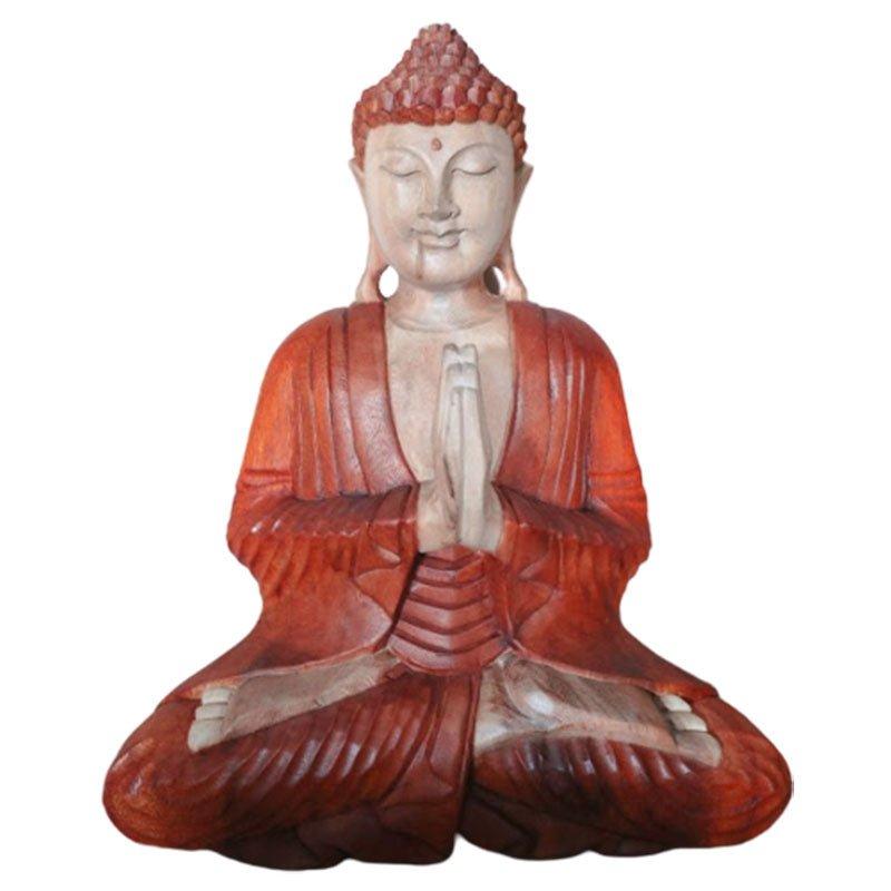Buddha Statue Hand Carved Suar Wood 40cm Welcome
