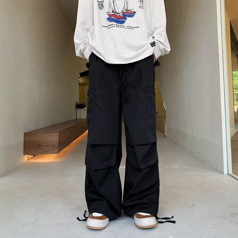 American Autumn New Retro Casual Loose Multi-pocket Drawstring Can Tie Feet Wide-leg Fashion Work Pants