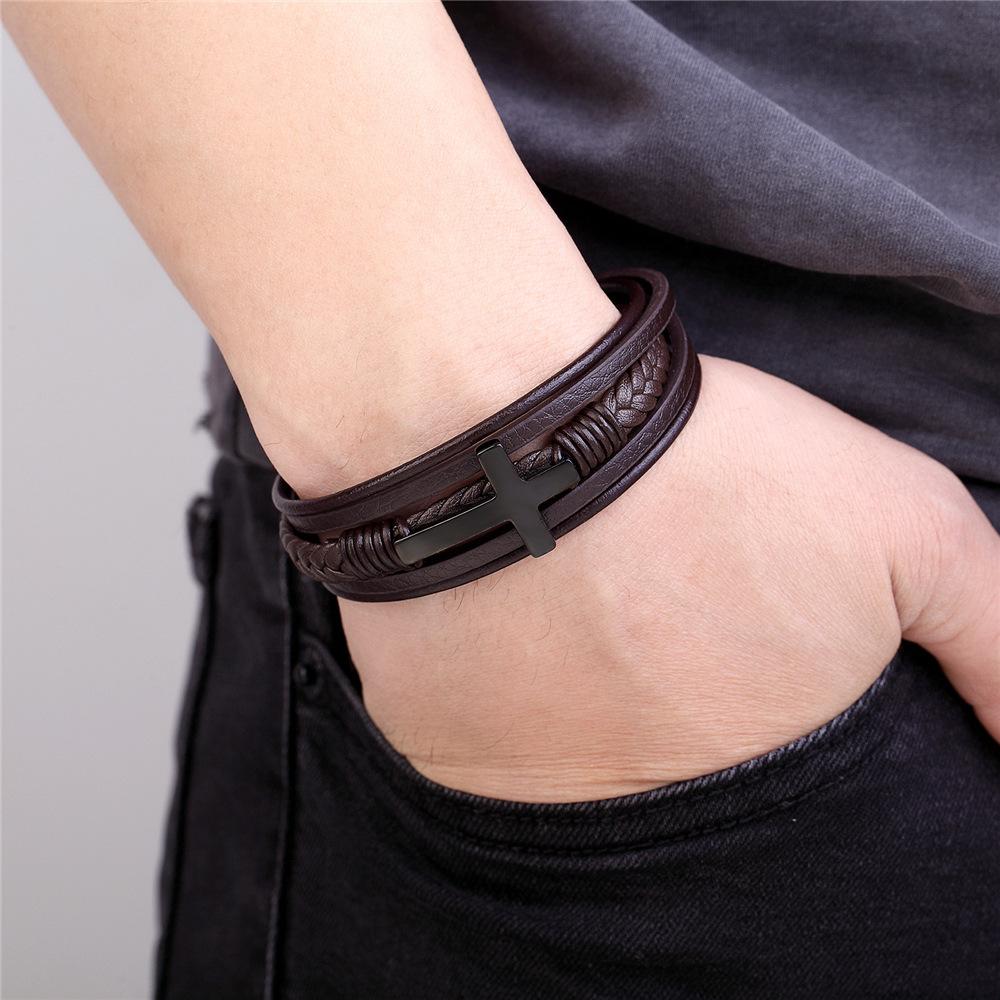 2026 Fashion Cross Bracelet Black Gold Steel Multi-layer Woven Bracelet Bracelet