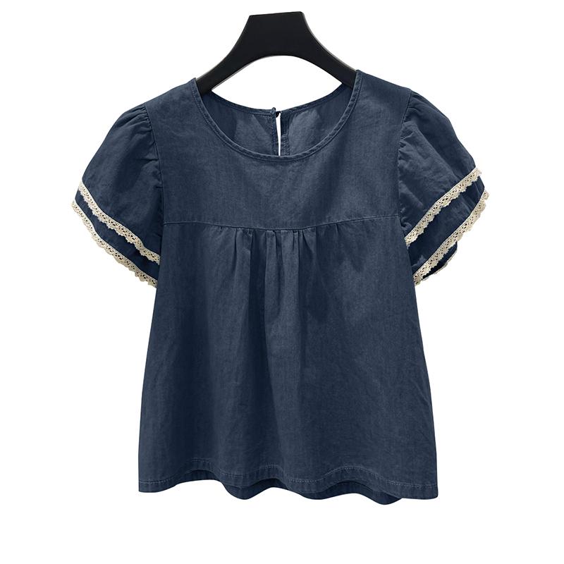

ZANZEA Женская повседневная блузка с кружевной отделкой и короткими рукавами 5XL темно-синий