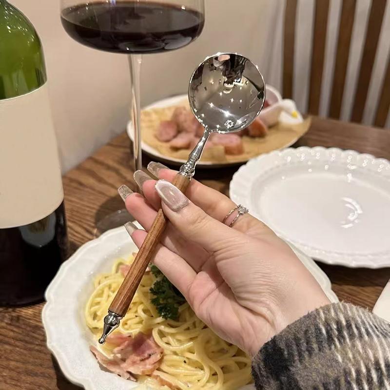Cucchiaio rotondo in acciaio inossidabile con manico lungo, rosso dorato, per mescolare i dessert, per accessori da cucina, gadget