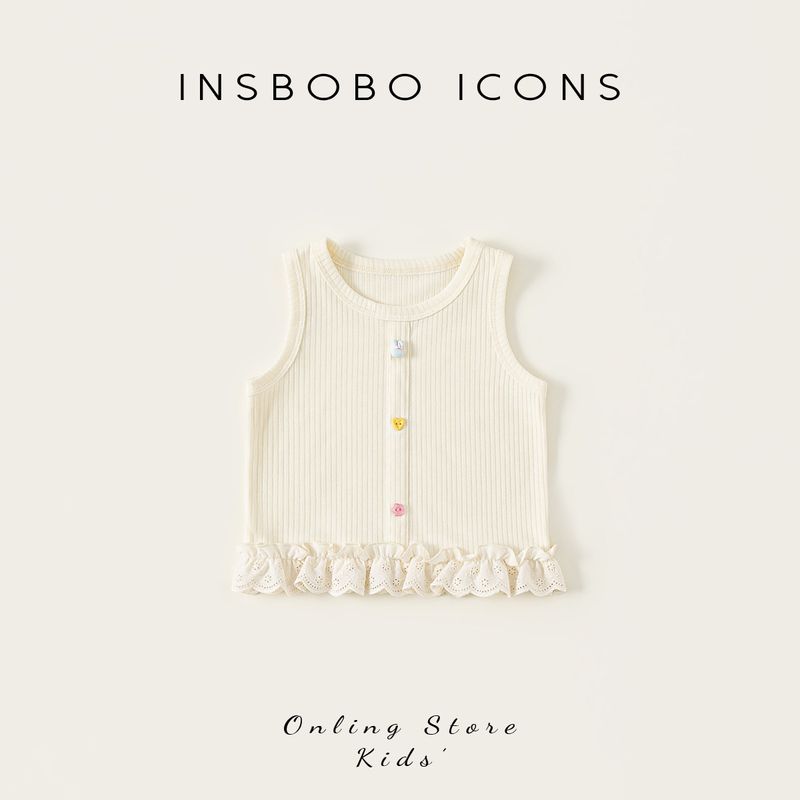 Insbobo Girls  Vest Summer 2026 New Stylish Top for Girls, Summer Thin Children s Clothing Trendy Kids  Wear Beige 100