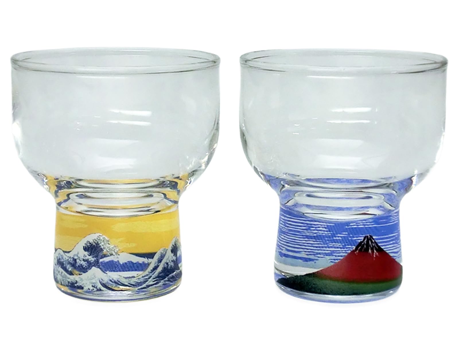 Yamakatsu Mino Touen  Hokusai Katsushika Hokusai Ukiyo-e Thirty-six Views of Mount Fuji  Pair of Glass Sake Cups, Approximately 70ml, Ukiyo-e Design,