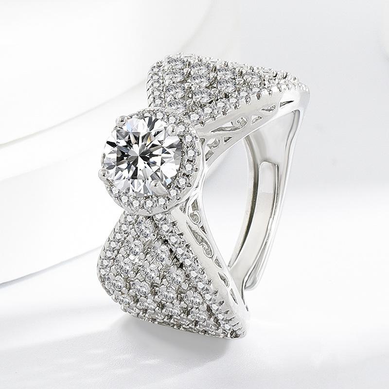 925 Sterling Silver Full Paved Cubic Zircon Waist Shape Adjustable Open Ring for Women Men Luxury Couple Index Finger Jewelry платиновый