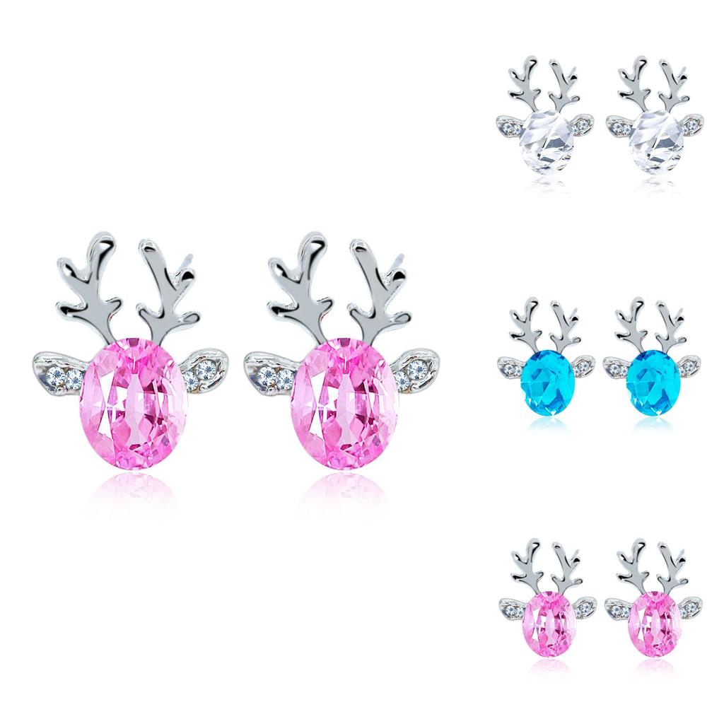 Christmas Reindeer Earrings With Crystal Gemstone For Women Fashion Jewelry