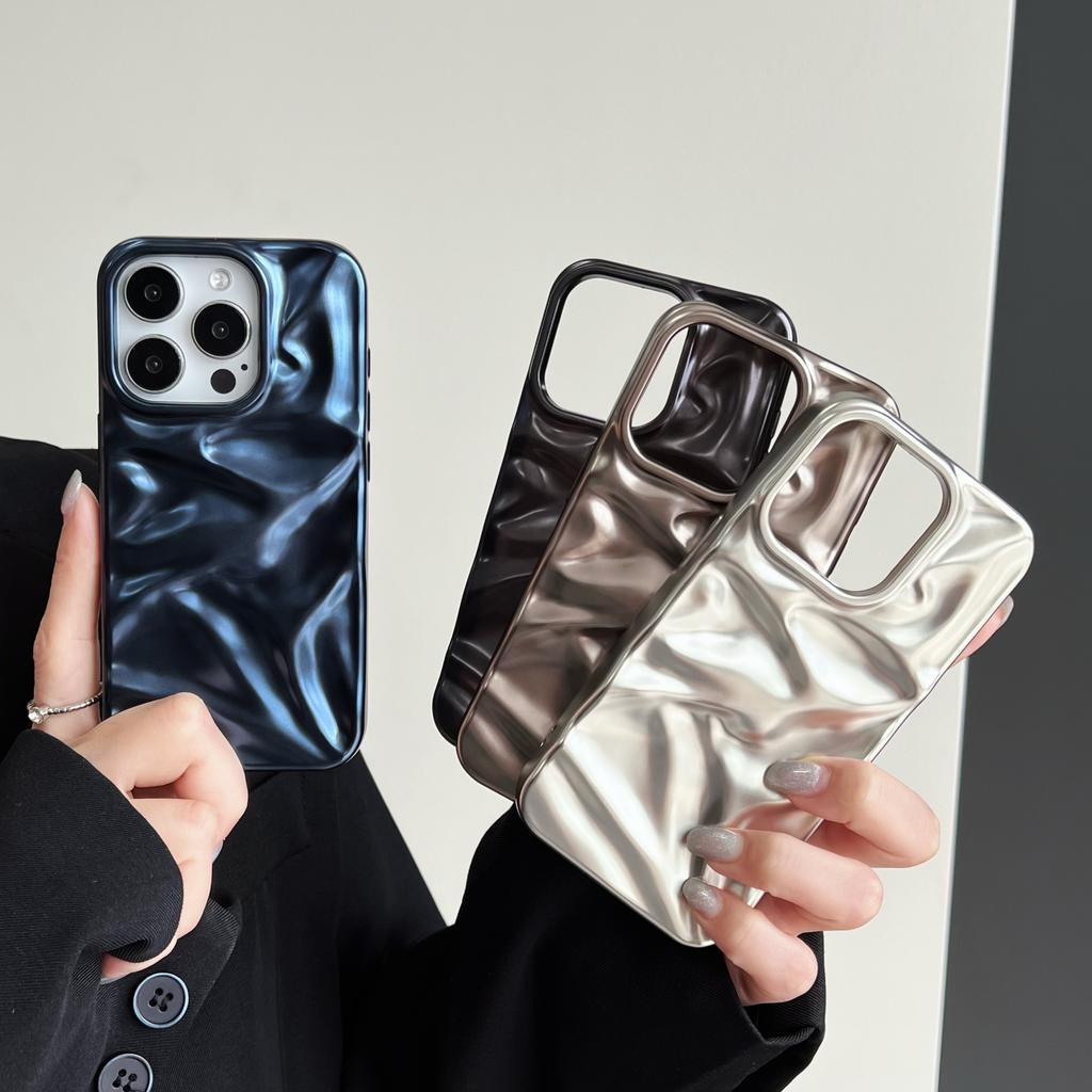 3D Electroplated Wrinkle Matte Case For iPhone 17 Air 16 15 14 Plus 13 12 11 Pro Max Aesthetic Wave Ruffle Soft Silicone Cover