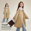 ASK JUNIOR Girls' Autumn Khaki Lapel Trench Coat